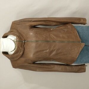 Danier Leather Jacket w Tags Teak Brown  Asymmetrical Cowl or Collar Zip Canada